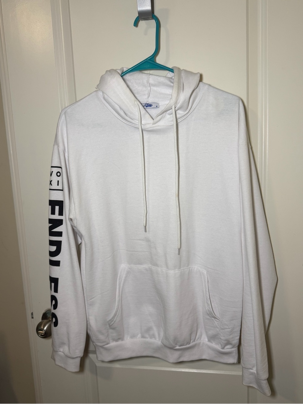 White Hoodie Sweatshirt with Sleeve Graphic